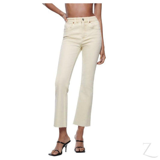 Buy-Ladies Super Strong Slightly Stretchy Flared Denim Jeans | Cropped | "Zia"-Cream-24-Online-in South Africa-on Zalemart