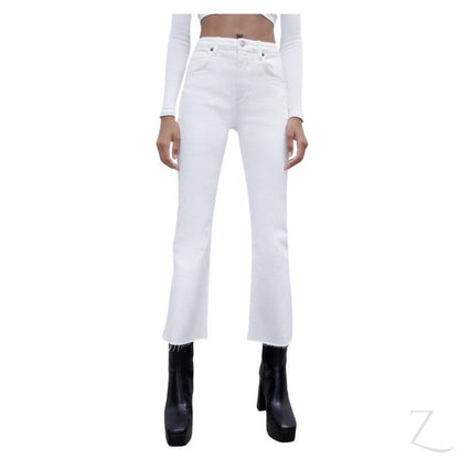 Buy-Ladies Super Strong Slightly Stretchy Flared Denim Jeans | Cropped | "Zia"-White-24-Online-in South Africa-on Zalemart