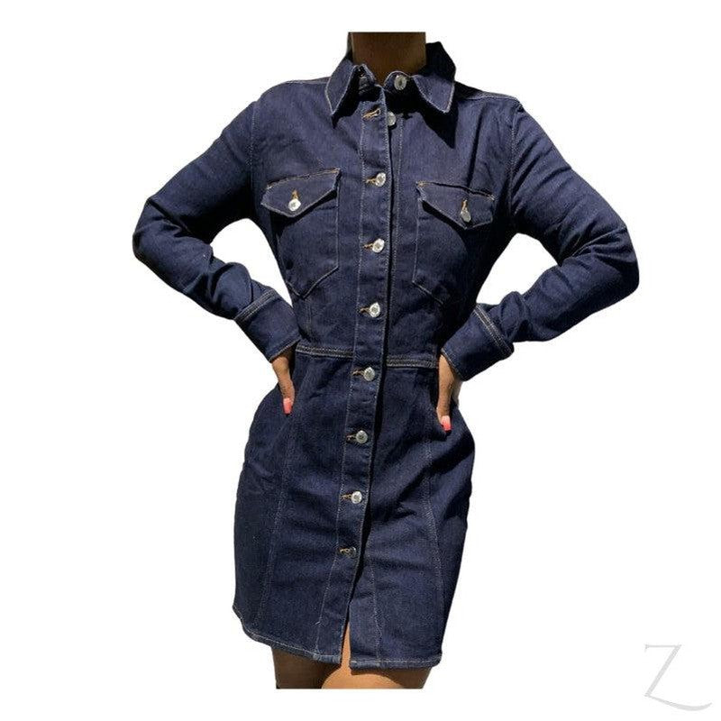 Buy-Ladies Super Strong Stretchy Denim Dress | Short | "Layo"-Navy Blue-XXS-Online-in South Africa-on Zalemart