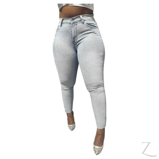 Buy-Ladies Super Strong Stretchy Skinny Detailed Denim Jeans | Slit Cropped Hem | "Barbie"-Light Wash Blue-24-Online-in South Africa-on Zalemart