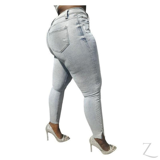 Buy-Ladies Super Strong Stretchy Skinny Detailed Denim Jeans | Slit Cropped Hem | "Barbie"-Online-in South Africa-on Zalemart