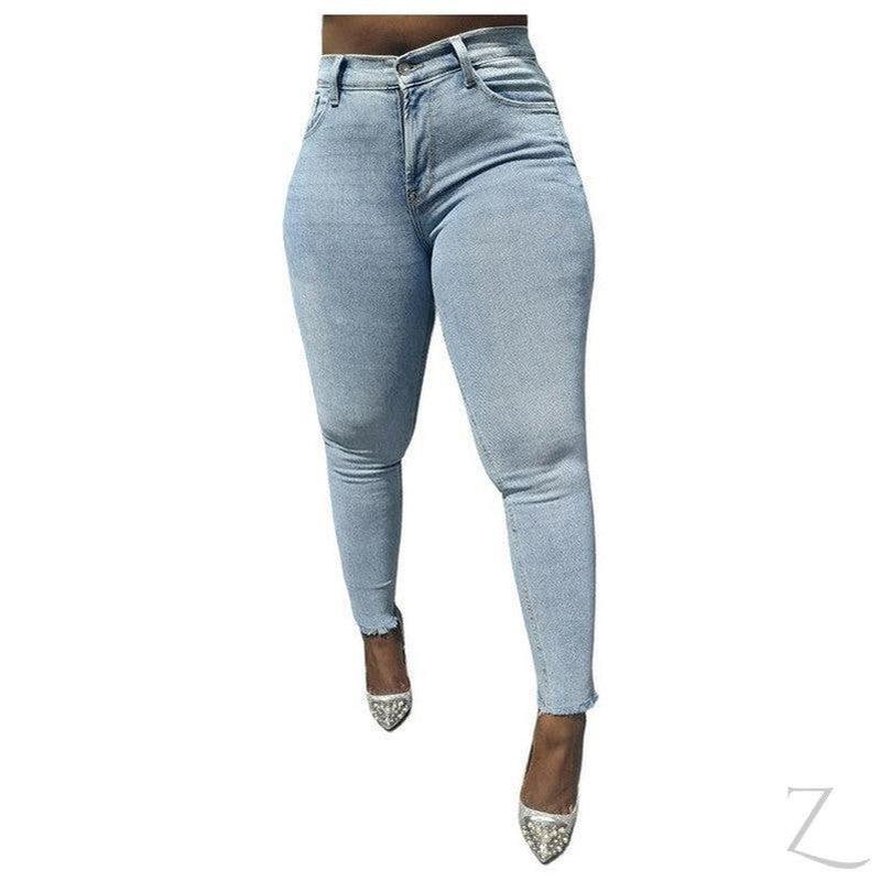 Buy-Ladies Super Strong Stretchy Skinny Detailed Denim Jeans | Slit Frayed Hem | "Barbie"- B Grade-Light Blue-28-Online-in South Africa-on Zalemart