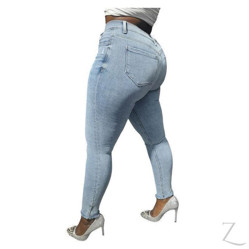 Buy-Ladies Super Strong Stretchy Skinny Detailed Denim Jeans | Slit Frayed Hem | "Barbie"- B Grade-Online-in South Africa-on Zalemart