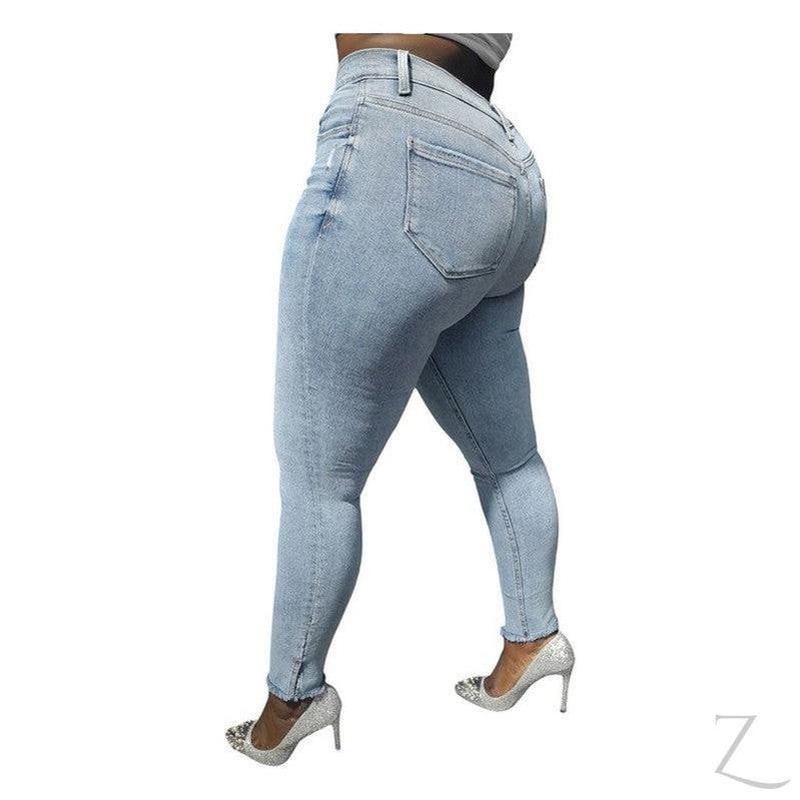 Buy-Ladies Super Strong Stretchy Skinny Detailed Denim Jeans | Slit Frayed Hem | "Barbie"- B Grade-Online-in South Africa-on Zalemart
