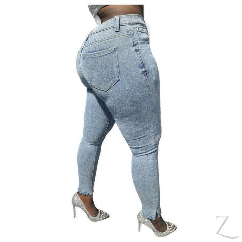 Buy-Ladies Super Strong Stretchy Skinny Detailed Denim Jeans | Slit Frayed Hem | "Barbie"- B Grade-Online-in South Africa-on Zalemart