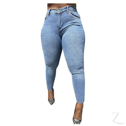 Buy-Ladies Super Strong Stretchy Skinny Plain Denim Jeans | Slit Cropped Hem | "Barbie"-Dark Blue-28-Online-in South Africa-on Zalemart