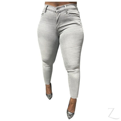 Buy-Ladies Super Strong Stretchy Skinny Plain Denim Jeans | Slit Cropped Hem | "Barbie"-Grey-28-Online-in South Africa-on Zalemart