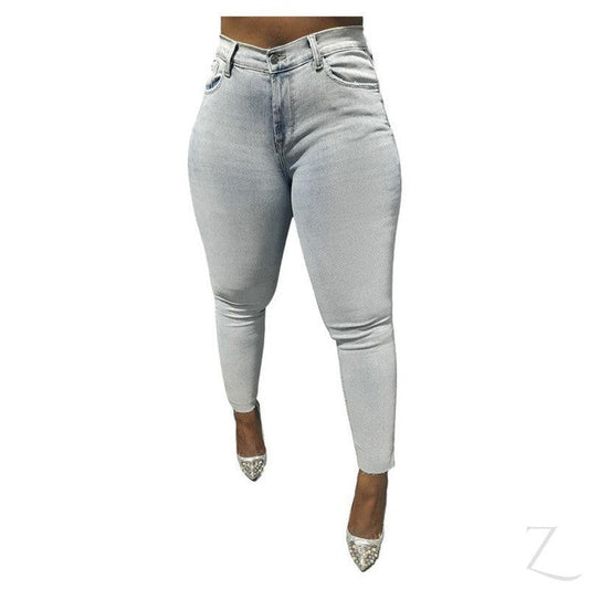 Buy-Ladies Super Strong Stretchy Skinny Plain Denim Jeans | Slit Cropped Hem | "Barbie"-Light Wash Blue-28-Online-in South Africa-on Zalemart