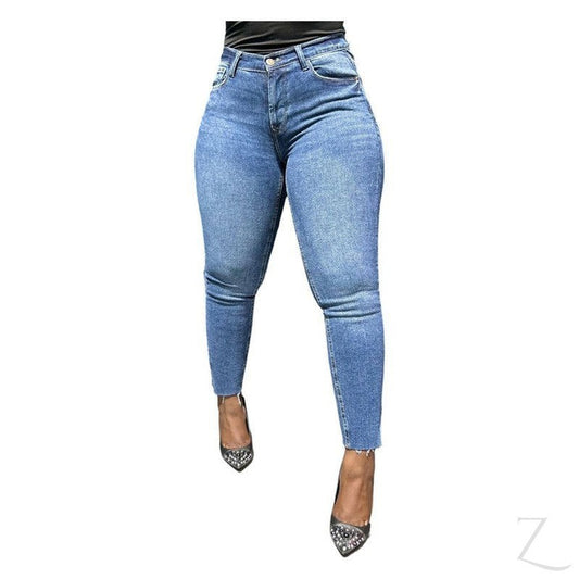Buy-Ladies Super Strong Stretchy Skinny Plain Denim Jeans | Slit Cropped Hem | "Barbie"-Navy Blue-28-Online-in South Africa-on Zalemart
