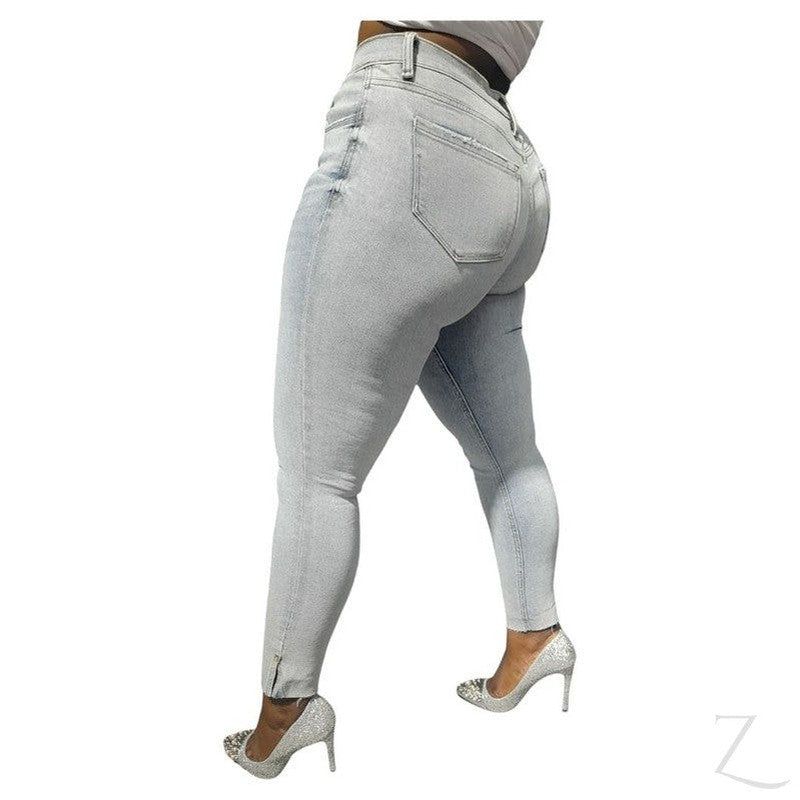 Buy-Ladies Super Strong Stretchy Skinny Plain Denim Jeans | Slit Cropped Hem | "Barbie"-Online-in South Africa-on Zalemart