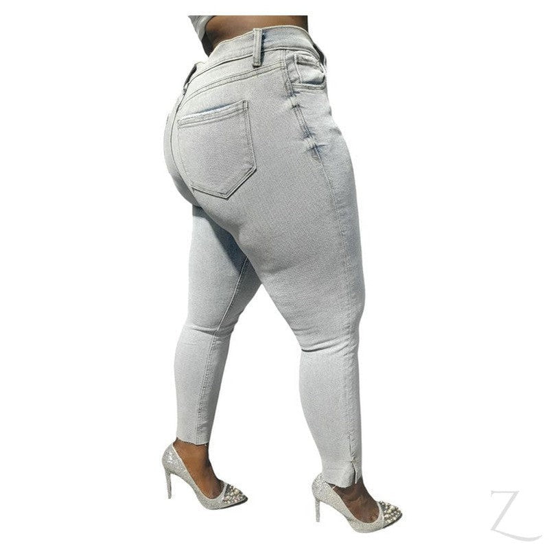 Buy-Ladies Super Strong Stretchy Skinny Plain Denim Jeans | Slit Cropped Hem | "Barbie"-Online-in South Africa-on Zalemart