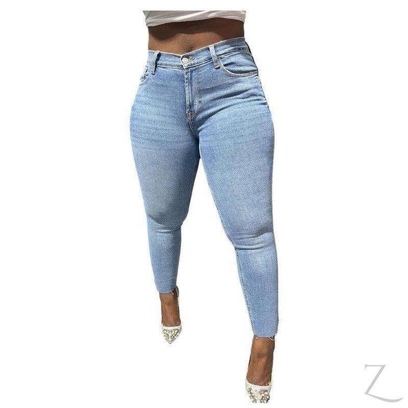 Buy-Ladies Super Strong Stretchy Skinny Plain Denim Jeans | Slit Cropped Hem | "Barbie"-Online-in South Africa-on Zalemart