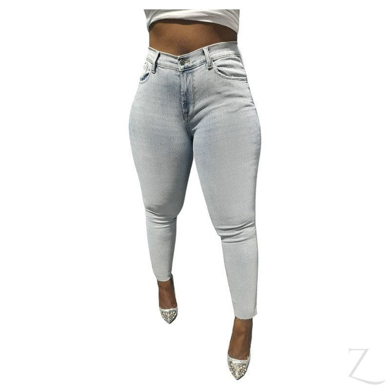 Buy-Ladies Super Strong Stretchy Skinny Plain Denim Jeans | Slit Cropped Hem | "Barbie"-Online-in South Africa-on Zalemart