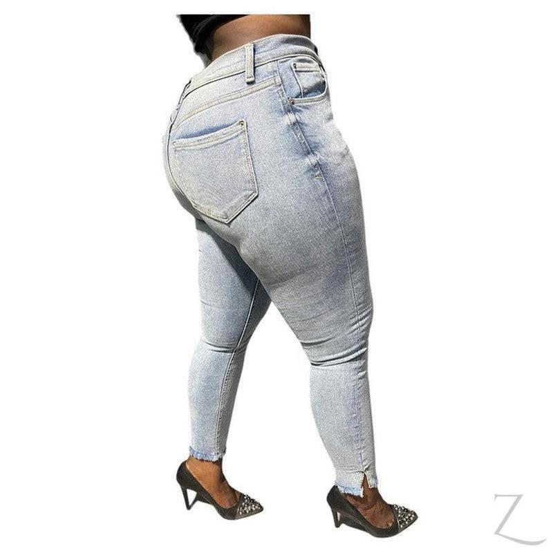 Buy-Ladies Super Strong Stretchy Skinny Plain Denim Jeans | Slit Frayed Hem | "Barbie" - B Grade-Online-in South Africa-on Zalemart