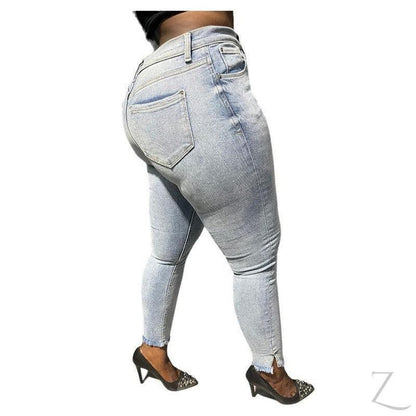 Buy-Ladies Super Strong Stretchy Skinny Plain Denim Jeans | Slit Frayed Hem | "Barbie" - B Grade-Online-in South Africa-on Zalemart