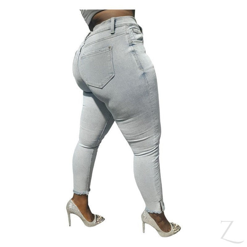 Buy-Ladies Super Strong Stretchy Skinny Plain Denim Jeans | Slit Frayed Hem | "Barbie"-Online-in South Africa-on Zalemart