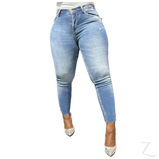 Buy-Ladies Super Strong Stretchy Skinny Ripped and Detailed Denim Jeans | Slit Cropped Hem | "Barbie"-Dark Blue-28-Online-in South Africa-on Zalemart
