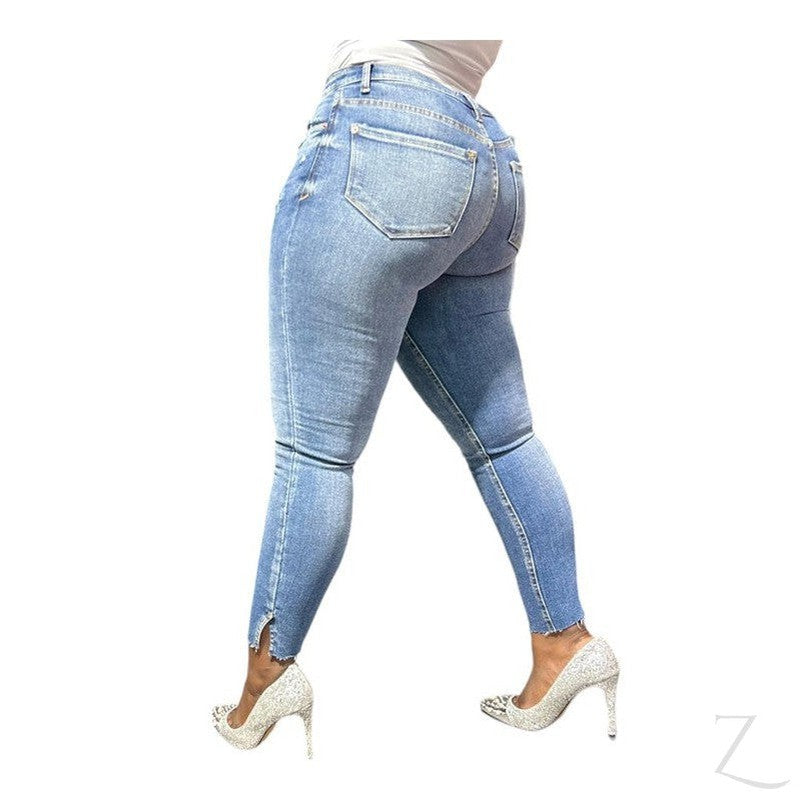 Buy-Ladies Super Strong Stretchy Skinny Ripped and Detailed Denim Jeans | Slit Cropped Hem | "Barbie"-Online-in South Africa-on Zalemart