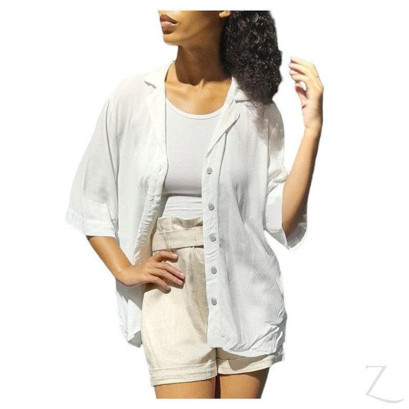 Buy-Ladies Textured 3/4 Sleeve Sheer Shirt | V-neck | "MS"-Online-in South Africa-on Zalemart