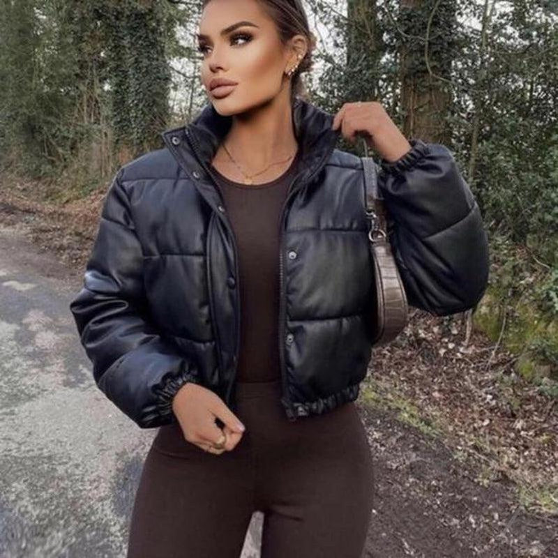 Buy-Ladies ZARA Replica Faux Leather Short Puffer Jacket | Buttons + Zipper | "Thingo"-Online-in South Africa-on Zalemart