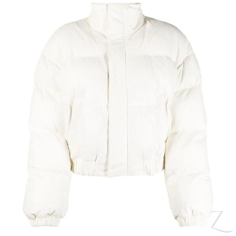 Buy-Ladies ZARA Replica Faux Leather Short Puffer Jacket | Buttons + Zipper | "Thingo"-White-S-Online-in South Africa-on Zalemart