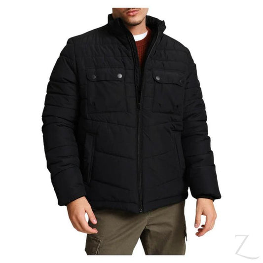 Buy-Men's Strong Funnel-Neck Padded Jacket | Cargo Pockets | "Theku" - A Grade-Black-S-Online-in South Africa-on Zalemart