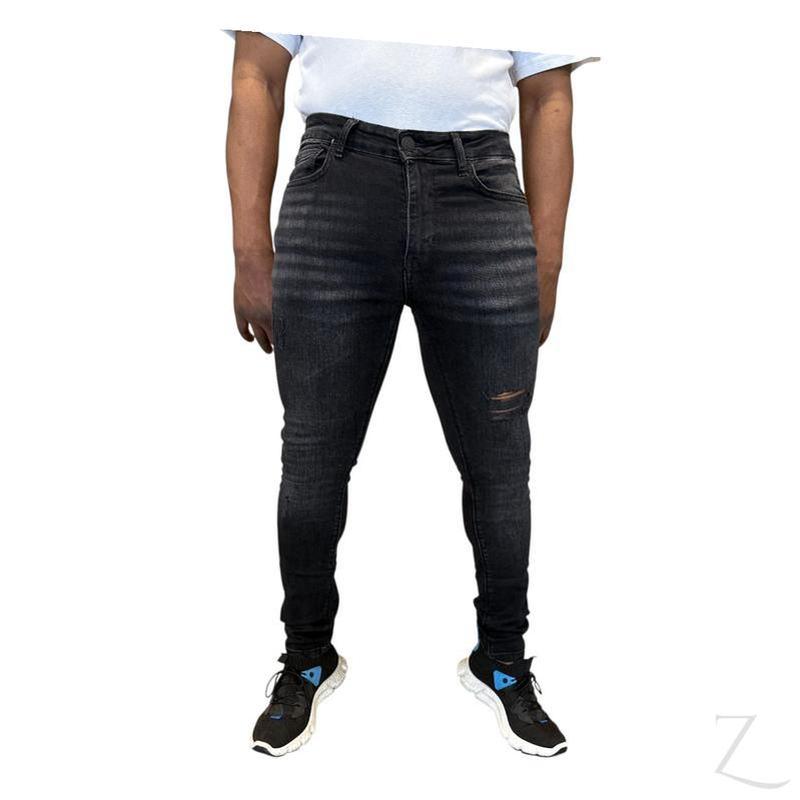 Buy-Men's Super Skinny Strong Stretchy Denim Jeans | Ripped | "Wow" - B Grade-Charcoal Black-28-Regular-Online-in South Africa-on Zalemart