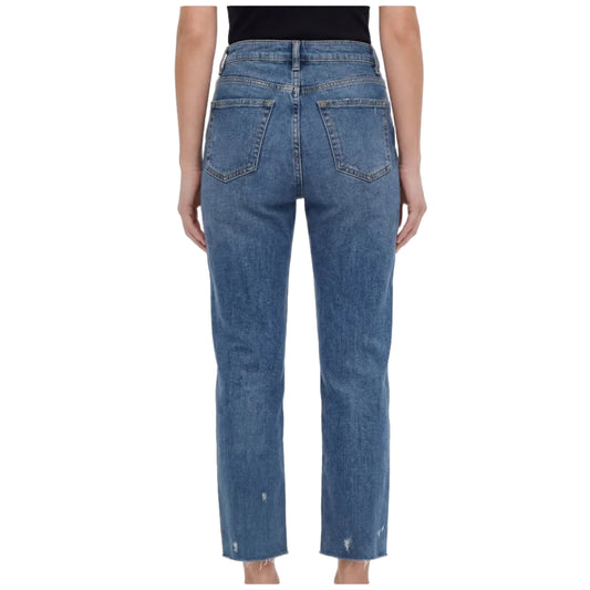 Ladies High Rise Super Strong Straight Leg Ripped Jeans | Cropped | "Zia" - A Grade