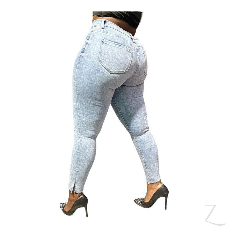 Ladies Super Strong Stretchy Skinny Detailed Denim Jeans | Slit Cropped Hem | "Barbie"