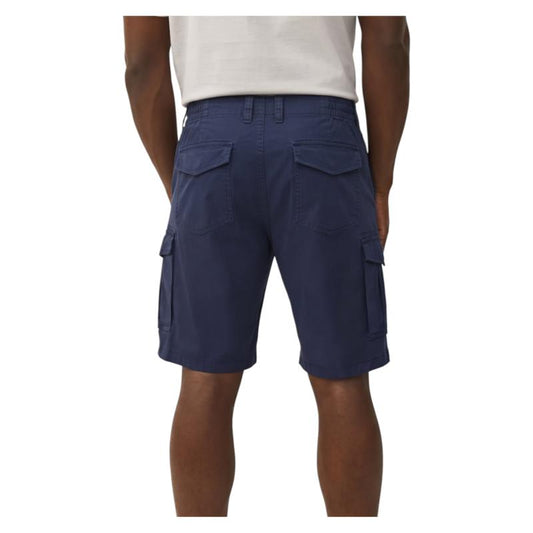 Zalemart men's navy cargo shorts with an elasticated waist, rear flap pockets, and side cargo pockets, back view.