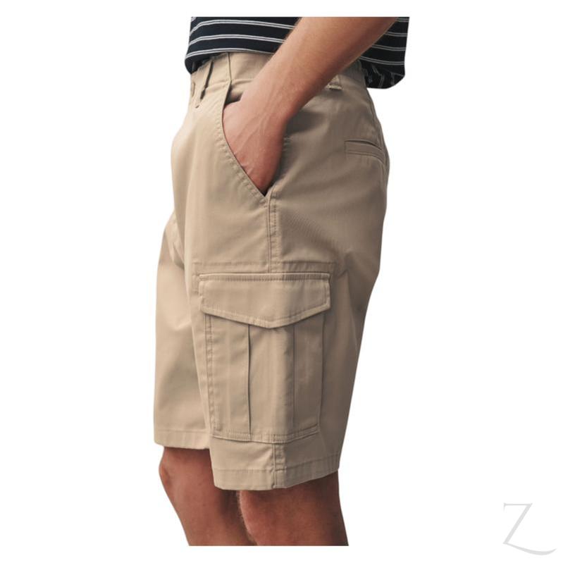 Zalemart khaki cargo shorts for men with side flap pockets and a comfortable regular fit for casual summer wear.