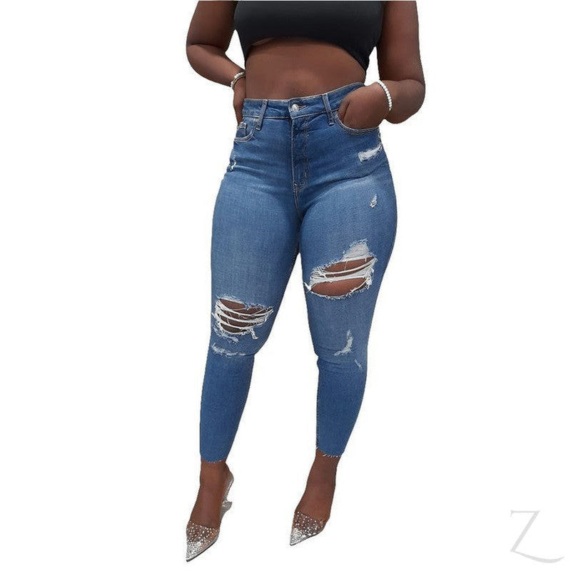 Ladies Extra High Waist Super Stretchy Super Skinny Strong Denim Jeans | Ripped | "Samina"