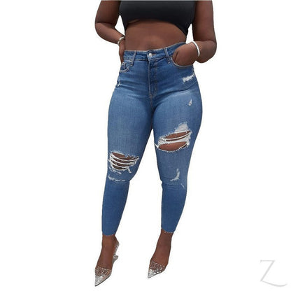 Ladies Extra High Waist Super Stretchy Super Skinny Strong Denim Jeans | Ripped | "Samina"
