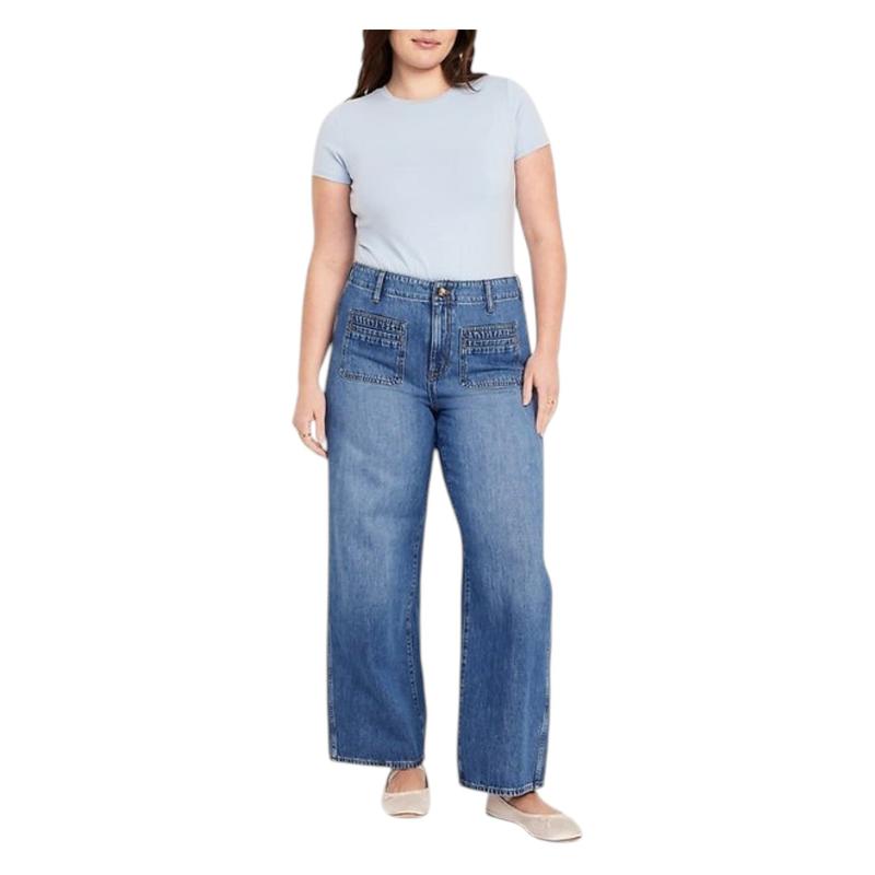 Ladies High Rise Strong Wide Leg Denim Jeans | Front Pockets | "Samina" - A Grade