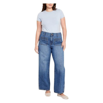 Ladies High Rise Strong Wide Leg Denim Jeans | Front Pockets | "Samina" - A Grade