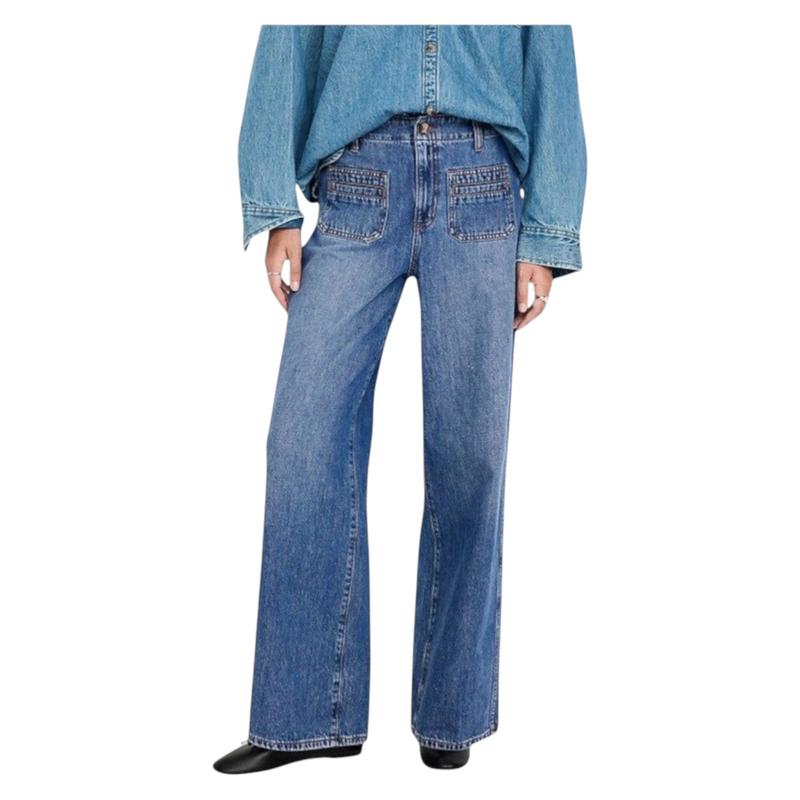 Ladies High Rise Strong Wide Leg Denim Jeans | Front Pockets | "Samina" - A Grade
