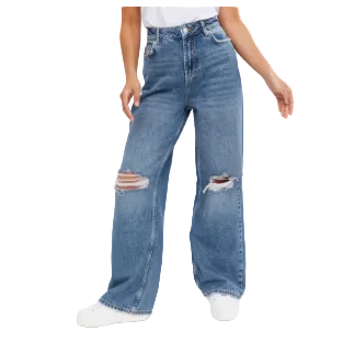 Ladies High Rise Super Strong Wide Leg Dad Jeans | Ripped | "Bula" - B Grade