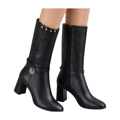 Ladies High Calf Block Heel Boots | Faux Leather | "Khanya"