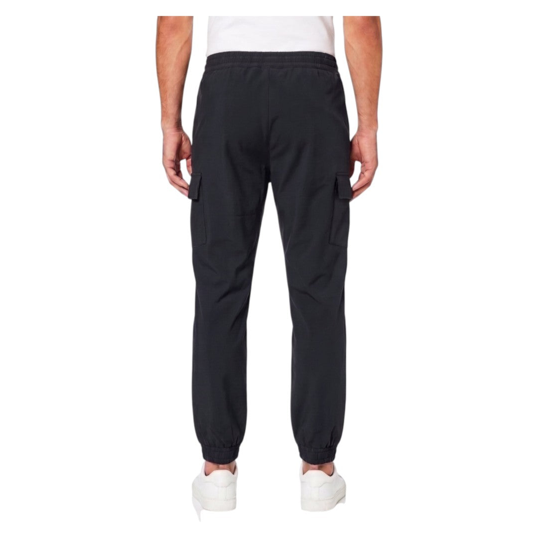 Zalemart men's black athletic cargo jogger pants with elasticated waist and cuffed ankles, back view