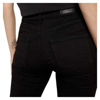 Zalemart black super skinny mid-rise stretchy denim jeans with back pockets and a slim fit silhouette