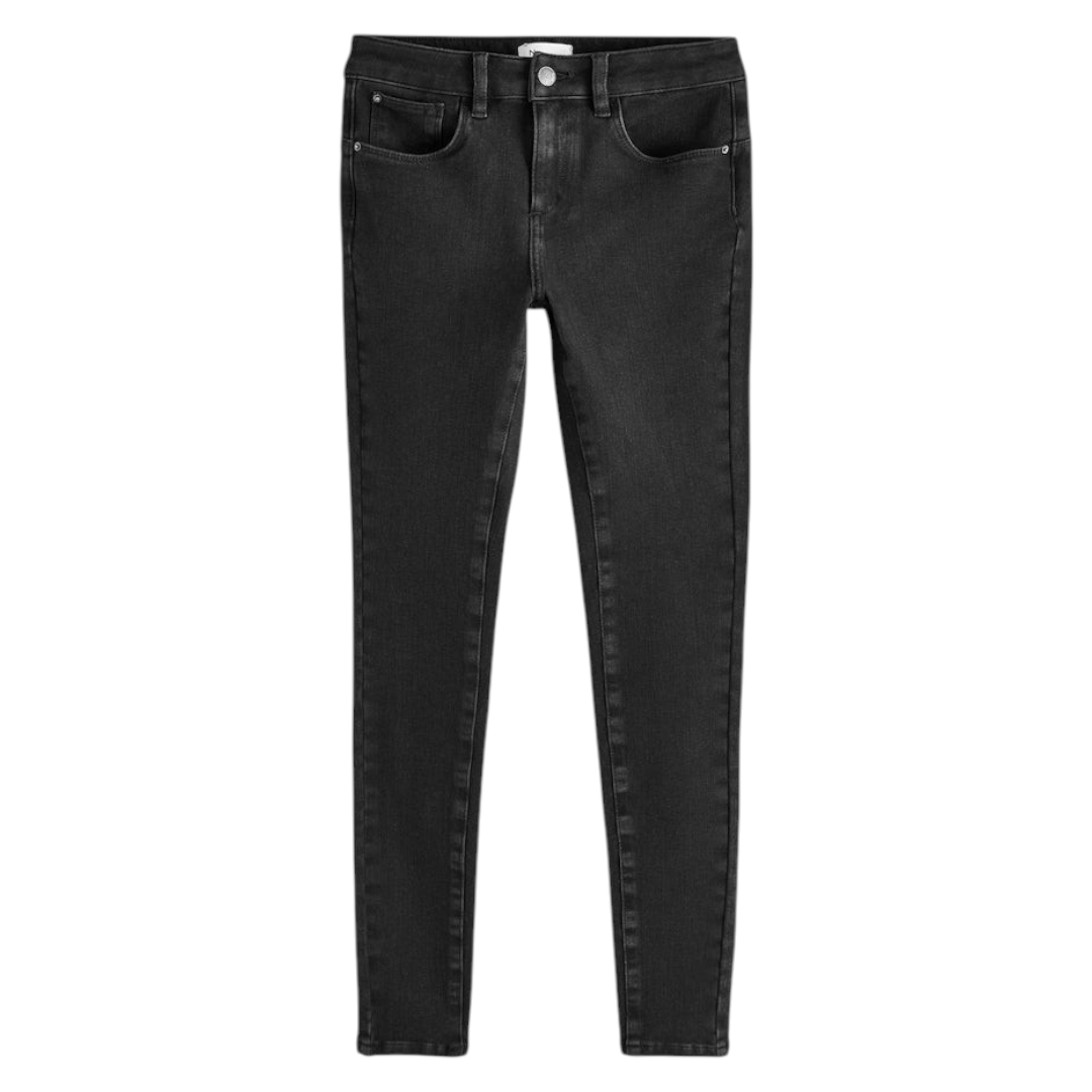 Zalemart black super skinny jeans featuring 360-degree stretch fabric, mid-rise waist, and five-pocket design.