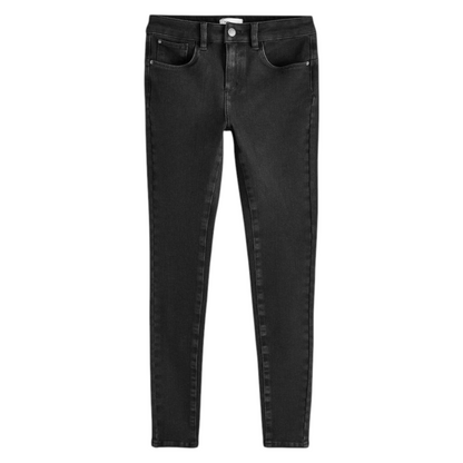 Zalemart black super skinny jeans featuring 360-degree stretch fabric, mid-rise waist, and five-pocket design.