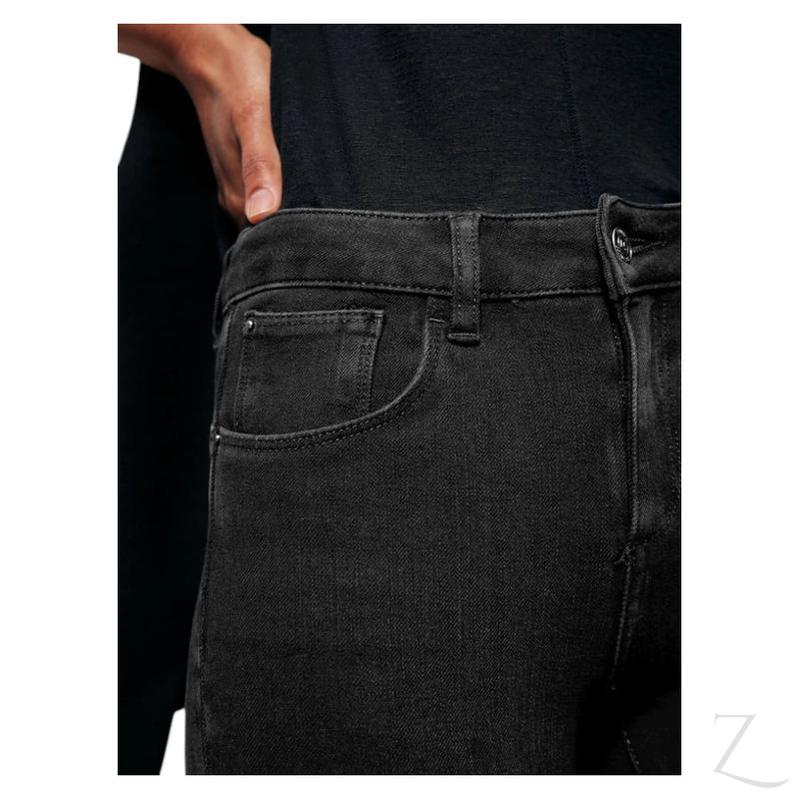 Zalemart black super skinny jeans with 360-degree stretch fabric and mid-rise waist detail