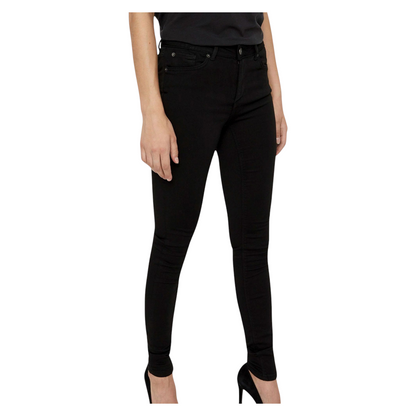 Zalemart women's black super skinny stretchy denim jeans with a mid-rise fit worn with black high heels.