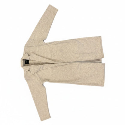 Zalemart light beige long felt textured coat with a notched collar and open front design.