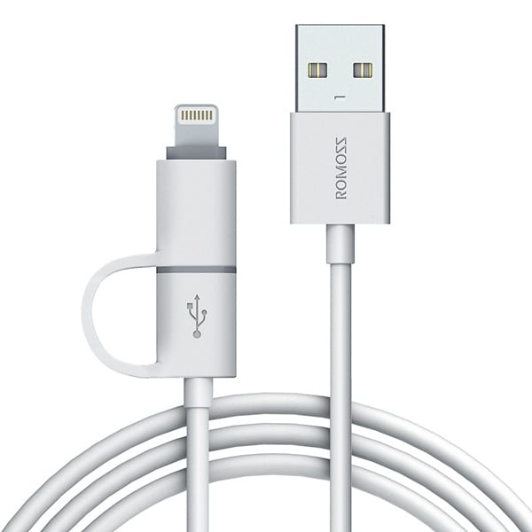 Romoss 2 in 1 USB-A to Lightning | Micro USB | 1m Cable - White