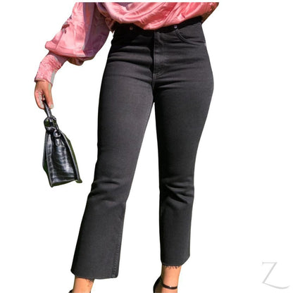 Ladies Super Strong Slightly Stretchy Cropped Flared Denim Jeans | Plain | "Zia"