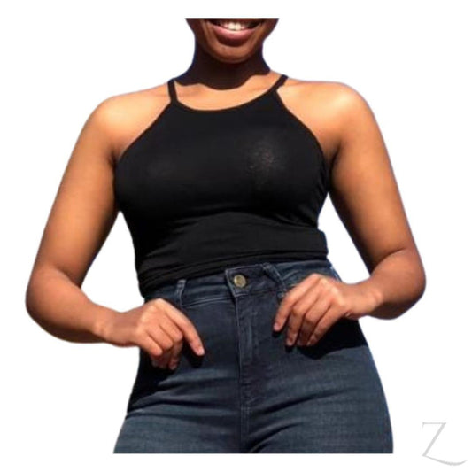 Buy-Ladies Cropped Stretchy Fitted Cami Vest | Plain-Black-XS-Online-in South Africa-on Zalemart