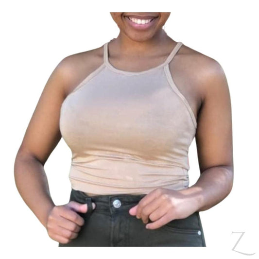 Buy-Ladies Cropped Stretchy Fitted Cami Vest | Plain-Nude-S-Online-in South Africa-on Zalemart