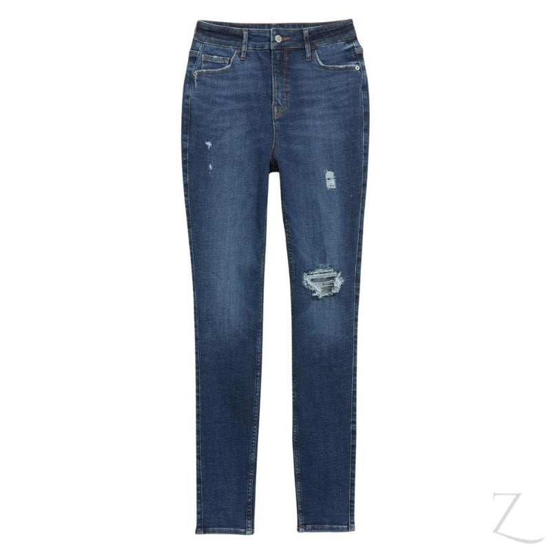 Buy-Ladies Extra High Rise Super Skinny Stretchy Blue Jeans | 1 Knee Ripped | "Samina"-Online-in South Africa-on Zalemart